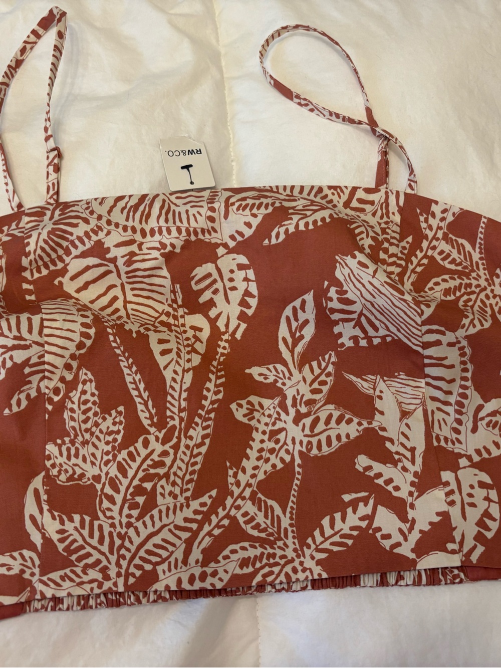 RW&CO Tropical Print Crop Top – Rust & Cream – New With Tags